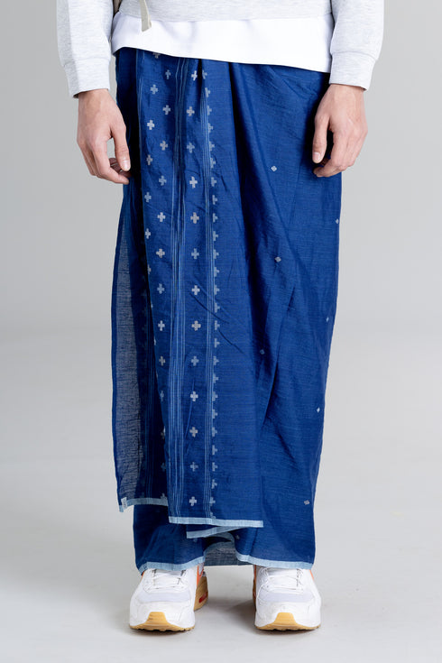 CHIRAKKARA Hand Woven Natural Indigo Jamdani Mundu